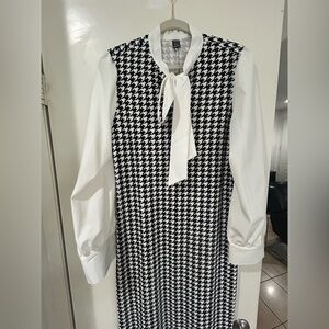 SHEIN Black and White Houndstooth Long Sleeve Dress